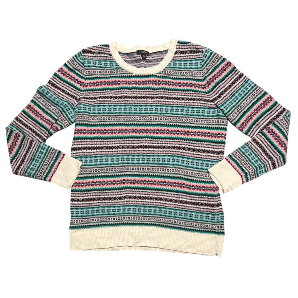 Talbots Medium Petite Striped Fair Isle Wool Blend Sweater‎ Cozy Winter Knit